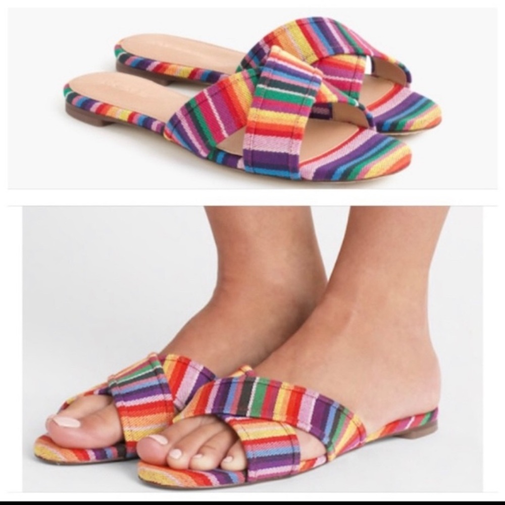 J. Crew Multicolor Canvas Criss Cross Strap Sandal Size 9